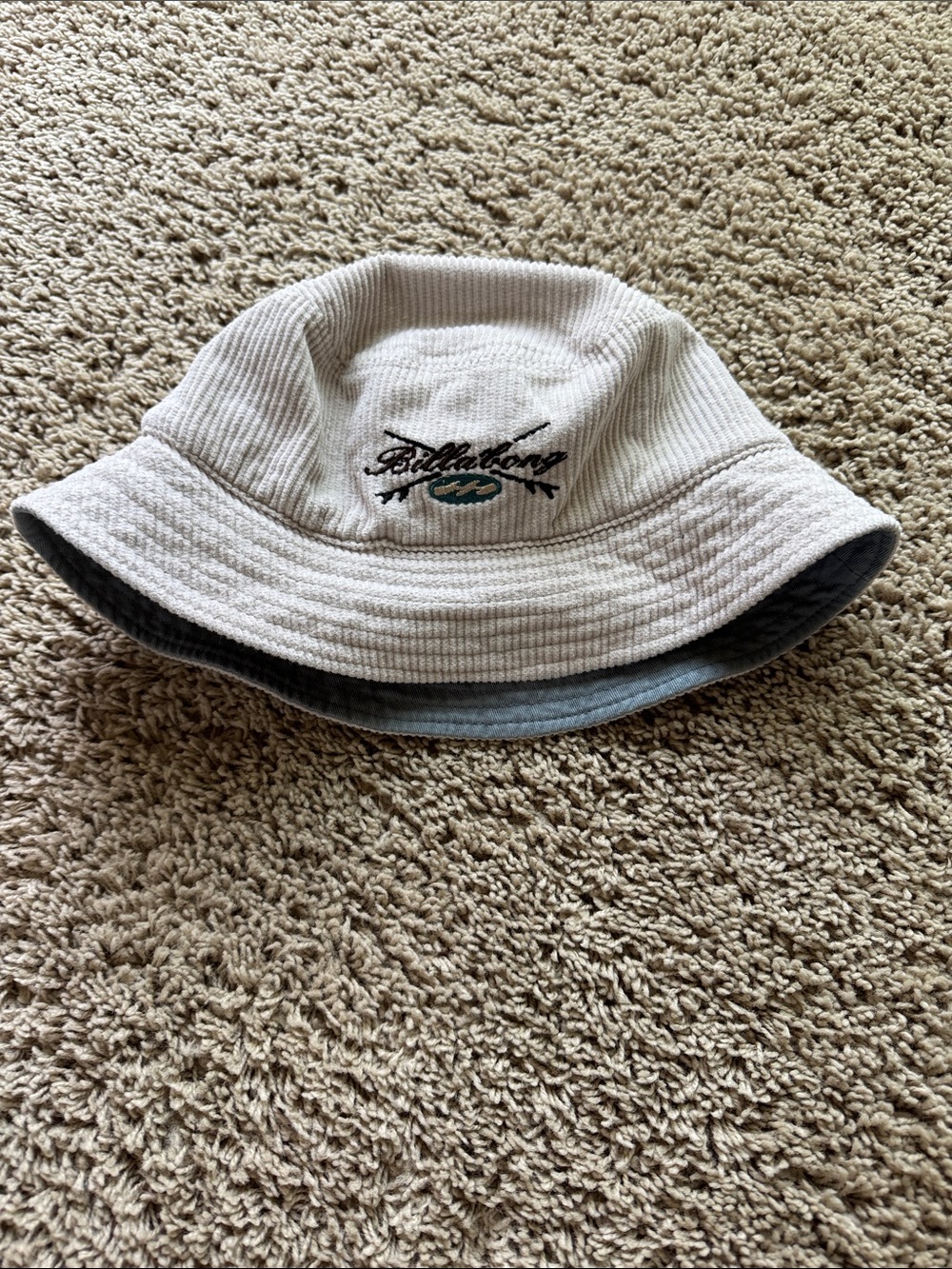 Billabong Kids Cream/Blue Reversible  Bucket Hat with Gray Trim